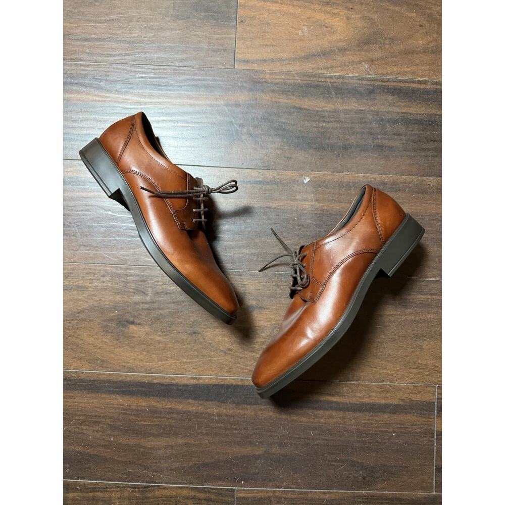 ECCO Men’s Plain Toe Derby Dress Shoes Brown Leather Comfort EU 46 US 12